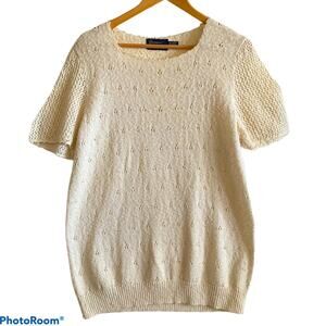 VINTAGE 70s Eyelet Nub Sweater Cream L  Poet Twee Academia Bonnie Lee